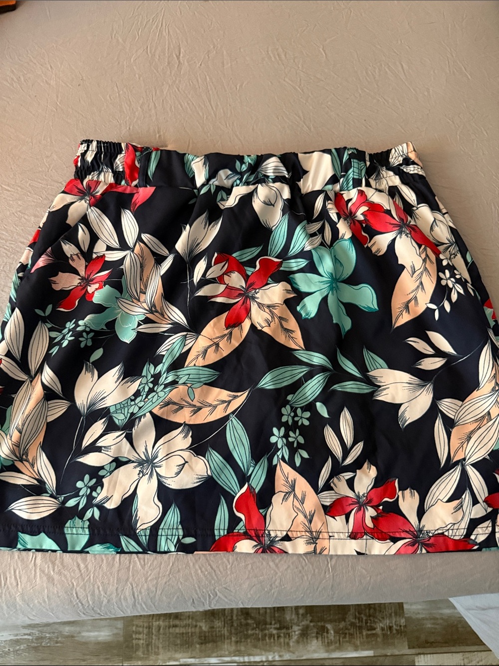 St. John's Bay Navy Floral Skort with Red, Teal & Cream Blooms